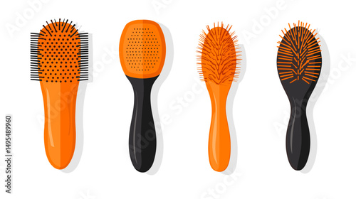 Variety of Hair Brushes in Orange and Black Color Set for Professional Grooming Tools