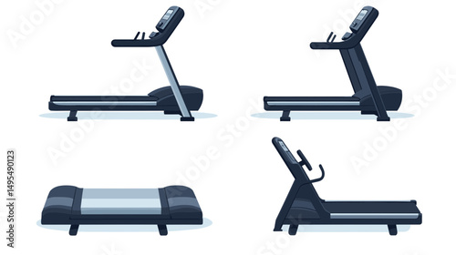 Various Angles of a Modern Treadmill Fitness Equipment for Home Gym Workouts