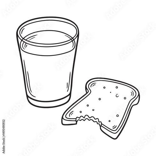 A half itten toast beside a glass of milk
