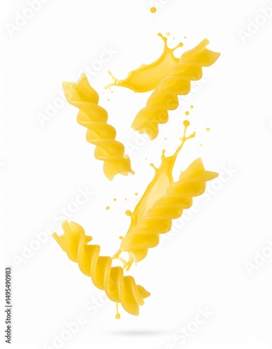 Flying rigatoni pasta with cheese and cream splash on white background photo