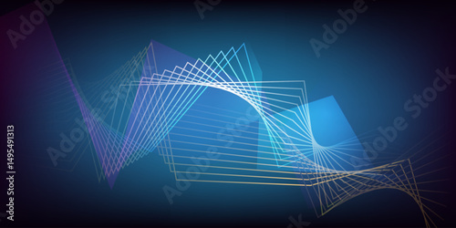 Abstract geometric wave of light lines on a gradient background.