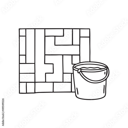 A tiles beside a water bucket in a kitchen remodel