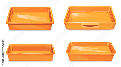 Set of Four Bright Orange Rectangular Trays for Kitchen and Food Storage Display