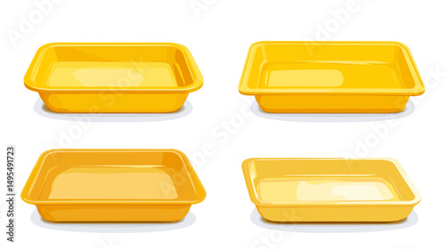 Set of Four Bright Yellow Rectangular Trays for Kitchen Use Displayed on a White Background