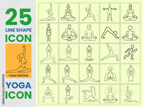Trending yoga vector line icon set. Yoga, relaxation, fitness, exercise, icon set for lifestyle change. Yoga and meditation enhance human body and mind fit. Editable set of yoga vector icons shape.