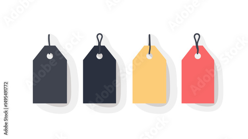 Set of Four Colorful Blank Tags for Price Labels and Product Identification on White Background