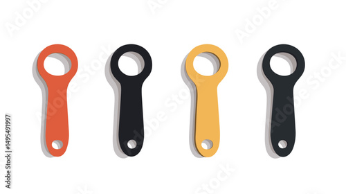 Set of Four Distinct Colored Tools Including Orange Black and Yellow in Minimalist Style