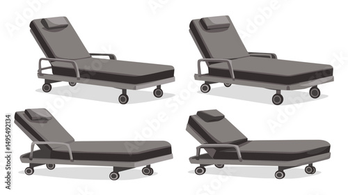 Set of Four Modern Adjustable Lounge Chairs for Relaxation and Leisure in Contemporary Outdoor Space