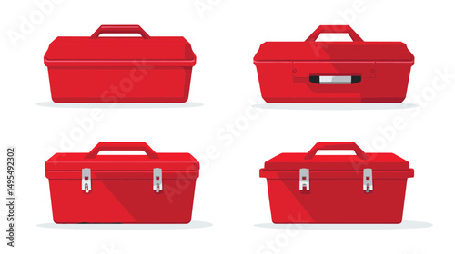 Set of Four Red Toolboxes in Various Angles Displaying Practical Storage Solutions