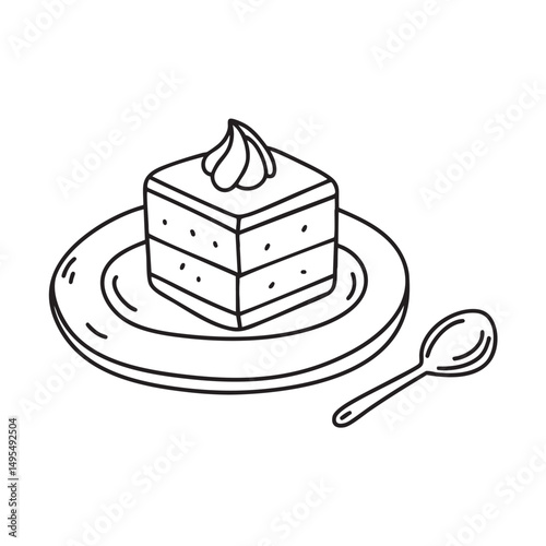 A tiramisu beside a dusted spoon on a plate