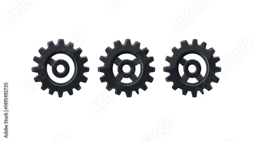 Set of Interlocking Gears in Black Color Symbolizing Engineering and Industrial Mechanisms