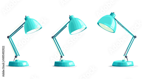 Set of Three Adjustable Blue Desk Lamps with Modern Design for Office and Home Use