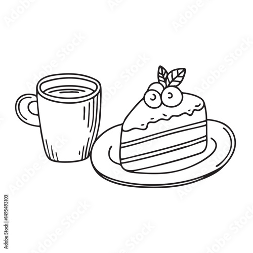 A tiramisu slice next to a cup of espresso on a saucer