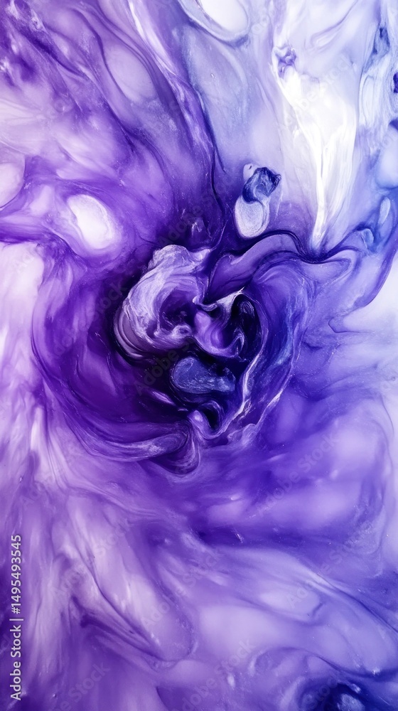 Fototapeta premium Purple and white ink swirling, abstract art, background design