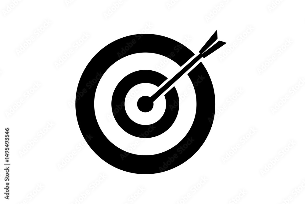 Minimalist Black Bullseye Target with Arrow Striking Center Symbolizing Success and Achievement Minimalist Black Bullseye Target with Arrow Striking Center Symbolizing Success and Achievement