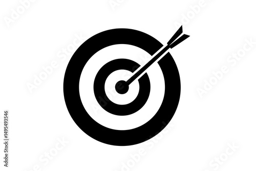 Minimalist Black Bullseye Target with Arrow Striking Center Symbolizing Success and Achievement