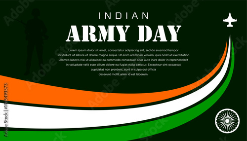 Indian Army Day. Kargil Vijay Diwas. illustration background with silhouette of a soldier and army fighter plane - Indian Republic Day - with free Copy space area as background text template 4