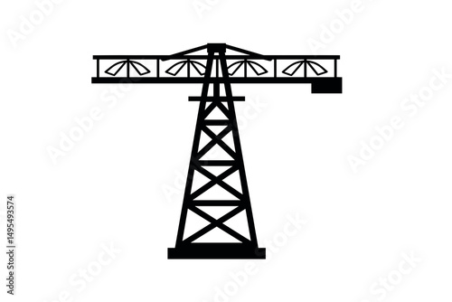 Silhouette of a Construction Crane Against a Plain White Background Highlighting Industrial Work
