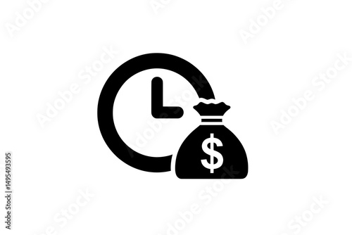 Icon Depicting the Relationship Between Time and Money Featuring Clock and Money Bag