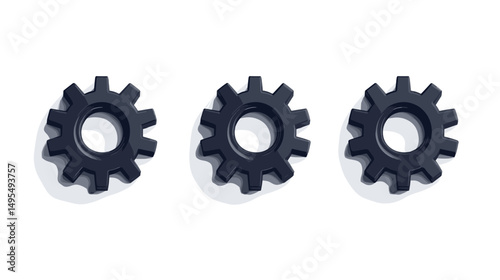 Set of Three Interlocking Gears on a White Background Representing Mechanical Engineering Concepts