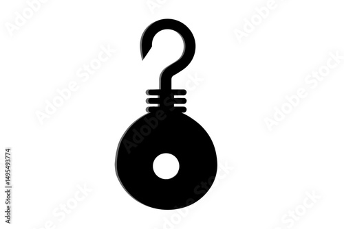Black Silhouette of a Hook and Pulley System Representing Mechanical Lifting Equipment