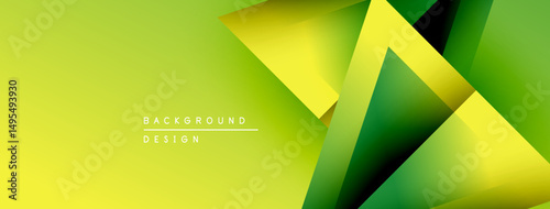Abstract geometric shapes overlap, creating vibrant yellow, green gradients. Modern design suggests dynamic energy, visual interest.