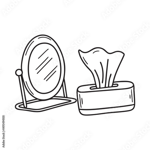 A tissue pulled out beside a small mirror
