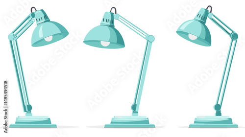 Set of Three Stylish Blue Adjustable Desk Lamps for Modern Home and Office Decor