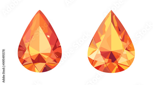 Sparkling Orange Gemstones with Faceted Cuts Displaying Vivid Colors and Shiny Reflections