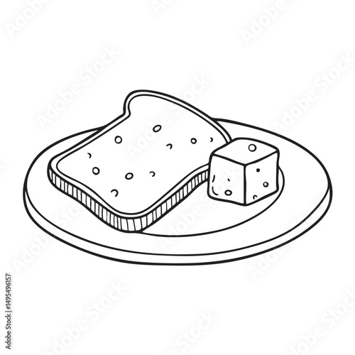A toast slice beside a cheese cube on a lunch plate