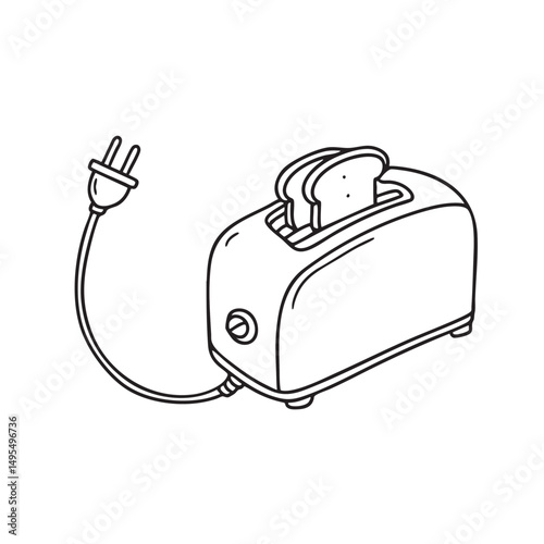 A toaster beside a power plug on the wall