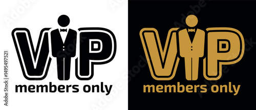VIP members only logo for business card, label, badge. Vector template on transparent and dark background