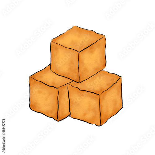 Fried Tofu Illustration on White background