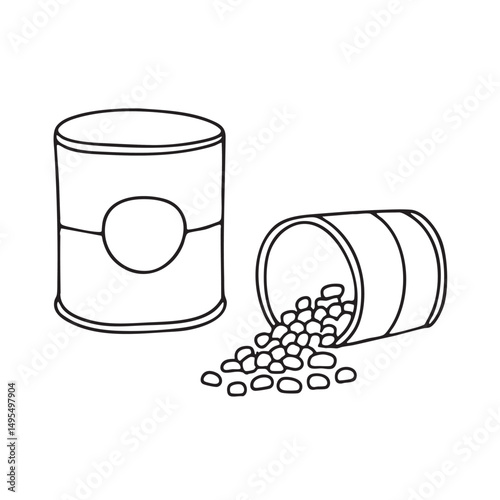 Tins beside spilled from tin beans near stove