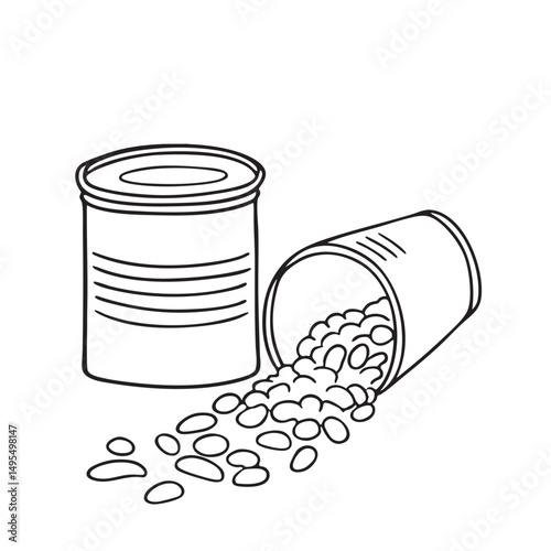Tins beside spilled from tin beans near a cooking stove