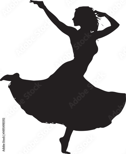 Dancing Girl Silhouette Vector Illustration on Transparent Background