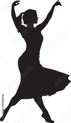 Dancing Girl Silhouette Vector Illustration on Transparent Background