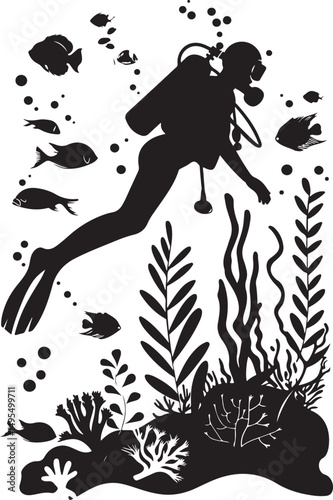 Scuba Diving Scuba Diver Silhouette Vector Illustration