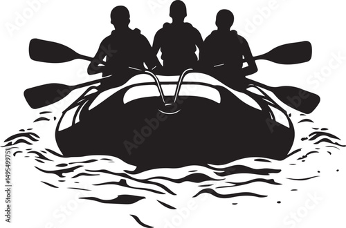 River Rafting Silhouette Vector Illustration on Transparent Background