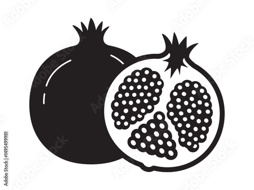 Pomegranate fruit cut in half flat vector icon for food apps and websites