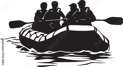 River Rafting Silhouette Vector Illustration on Transparent Background