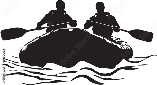 River Rafting Silhouette Vector Illustration on Transparent Background