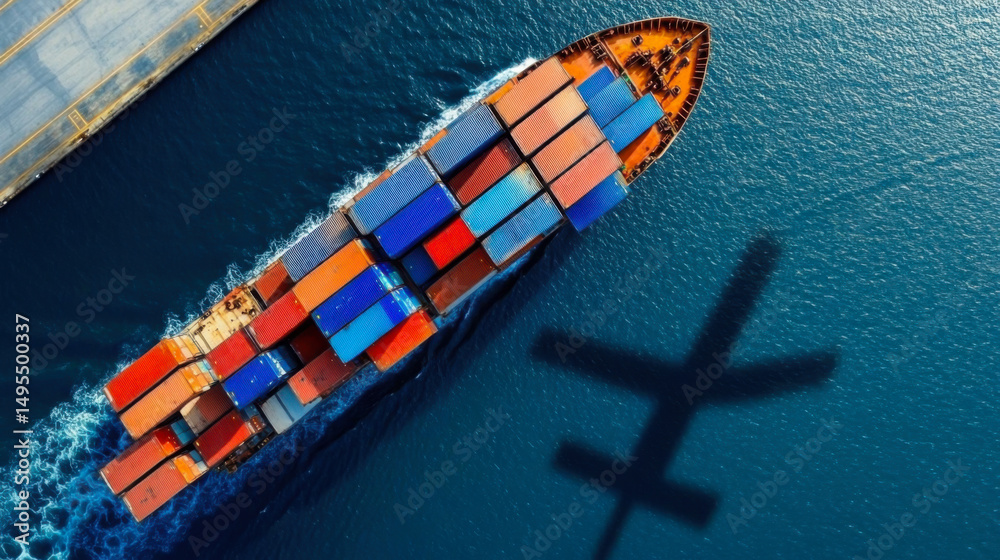 Fototapeta premium copy space and Aerial view of the freight shipping transport system cargo ship container