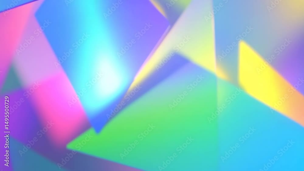 Abstract geometric shapes with vibrant neon colors, glowing light effects, and soft gradients create dynamic, dreamy, and energetic digital background with colorful gradients and futuristic visual