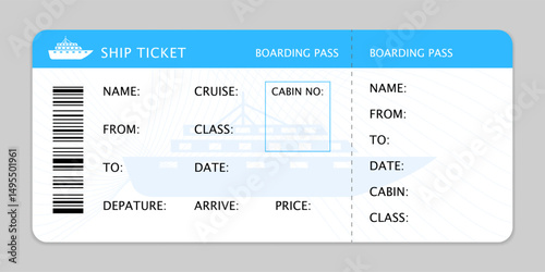Cruise ship ticket boarding pass vector illustration for travel concept. Boat ticket vector design, ticket,