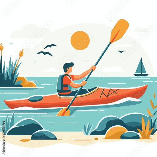 nature, summer, kayak, water, vacation, travel, boat, lake, sport, paddle, holiday, kayaking, activity, outdoor, landscape, active, leisure, canoe, lifestyle, adventure, tourism, recreation, sea, spor