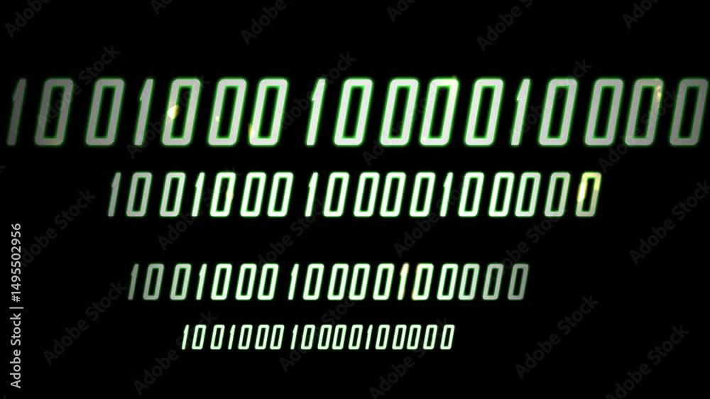 Digital neon display of repeating numbers with glowing green light
