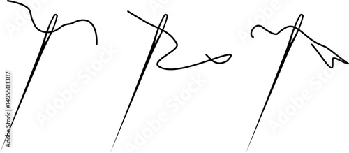 Needle and thread silhouette icon vector illustration. Tailor logo with needle symbol and curvy thread isolated on white background. Tailor sign template, sewing instrument design, fashion icon