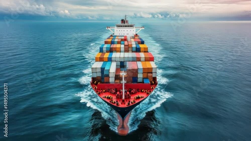 Container Ship Sailing on the Ocean, Cargo Transportation and Global Commerce