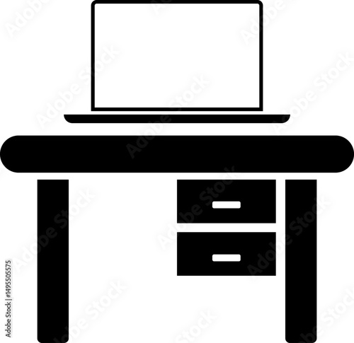work table icon with laptop. monitor screen at table. employee desk. Office employee at the workplace. Includes working